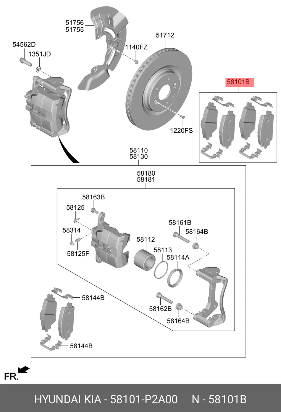 58101P2A00 Front Brake Pad KIA Genuine