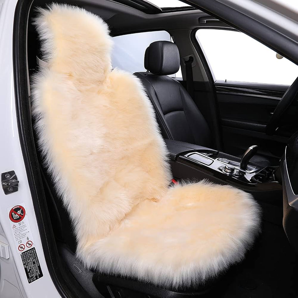 Seat Sheep Skin Car Seat Cover Biege & White Others Aftermarket