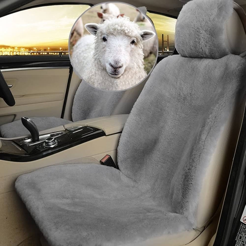 Seat Sheep Skin Car Seat Cover Gray & White Others Aftermarket
