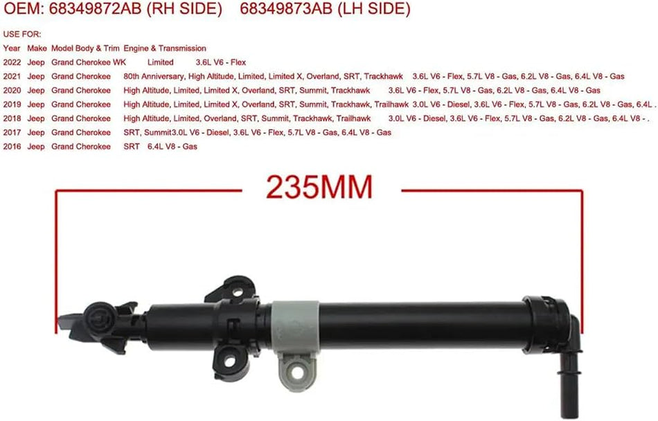 68349873AB Left Hand Headlamp Washer Pump Mopar Genuine