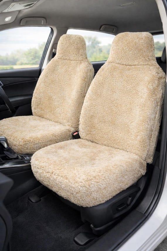 Seat Sheep Skin Car Seat Cover Biege & White Others Aftermarket